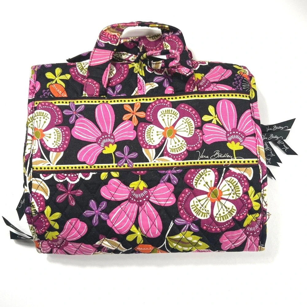 Vera Bradley Plum Crazy Hanging Travel Organizer Floral Quilted Toiletry Bag GUC